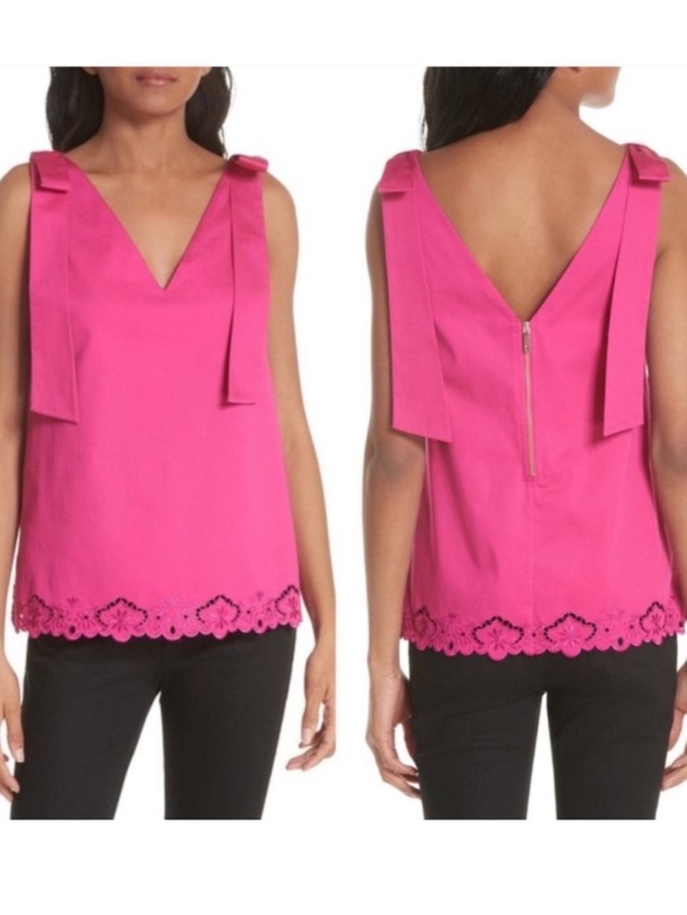 Ted Baler London Daynaa bow shoulder fuschia pink embroidered hem sleeveless